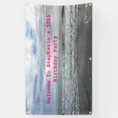 Strand Ocean Sky Roze Blauwe Foto Verjaardagsfeest Spandoek (Verticaal)
