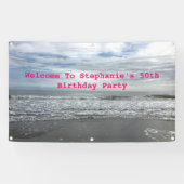 Strand Ocean Sky Roze Blauwe Foto Verjaardagsfeest Spandoek (Horizontaal)