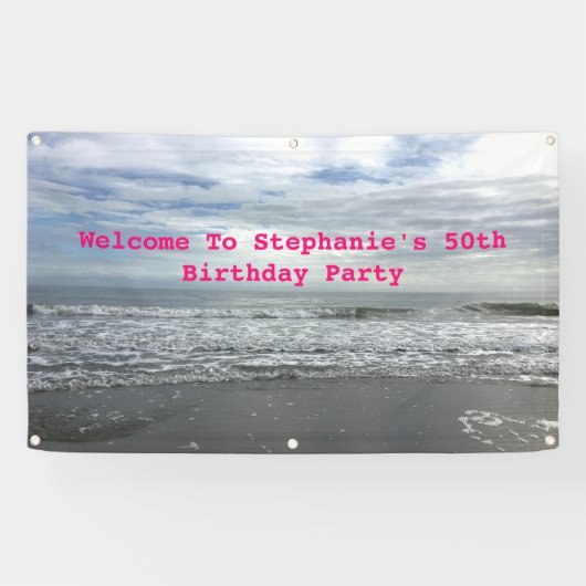 Strand Ocean Sky Roze Blauwe Foto Verjaardagsfeest Spandoek (Horizontaal)