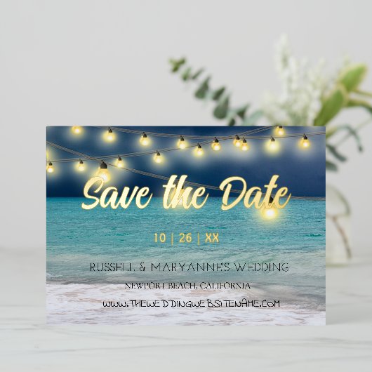 Strand Ocean Thema Save The Date Folie Uitnodiging (Staand Voorkant)