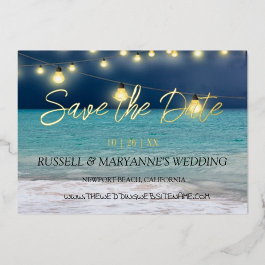 Strand Ocean Thema Save The Date Folie Uitnodiging (Voorkant)