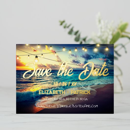 Strand Ocean Thema Save The Date Folie Uitnodiging (Staand Voorkant)