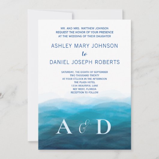 Strand Ocean Waves Bruiloft uitnodiging, Turquoise Kaart (Voorkant)