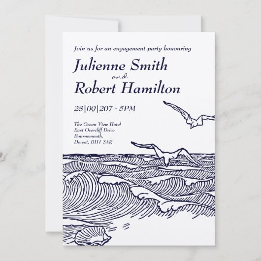 Strand Ocean Waves Verlovingsfeest Rustiek Kaart (Voorkant)