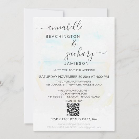 *~* strand Ocean Zee + RSVP - QR AR7 Weddenschap Kaart (Achterkant)