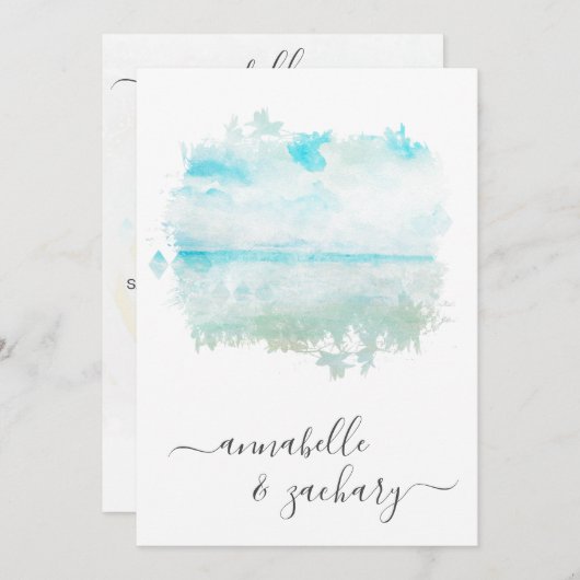 *~* strand Ocean Zee + RSVP - QR AR7 Weddenschap Kaart (Voorkant / Achterkant)