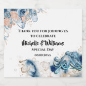 Strand octopus waterverf blauw sinaasappel rif par sparkling wijnetiket (Enkel label)