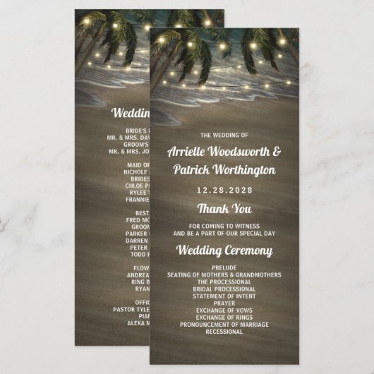 Strand Oever Palmboom Rustieke Trouwprogramma's Programmakaart (Voorkant / Achterkant)