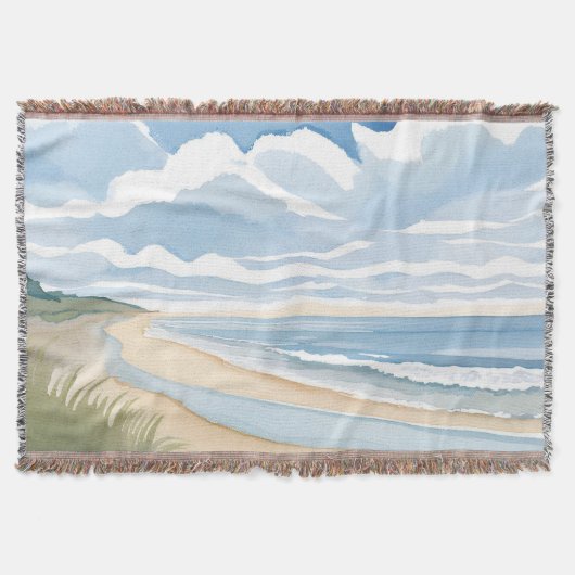 Strand Oever Wandel | Kust Oceaan Aquarel Deken (Voorkant)