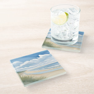 Strand Oever Wandel   Kust Oceaan Aquarel Glazen Onderzetter
