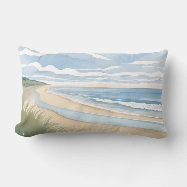 Strand Oever Wandel | Kust Oceaan Aquarel Kussen (Voorkant)