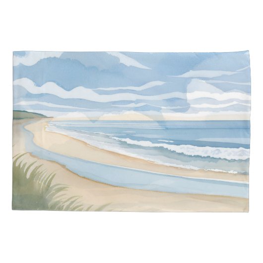Strand Oever Wandel | Kust Oceaan Aquarel Kussensloop (Achterkant)