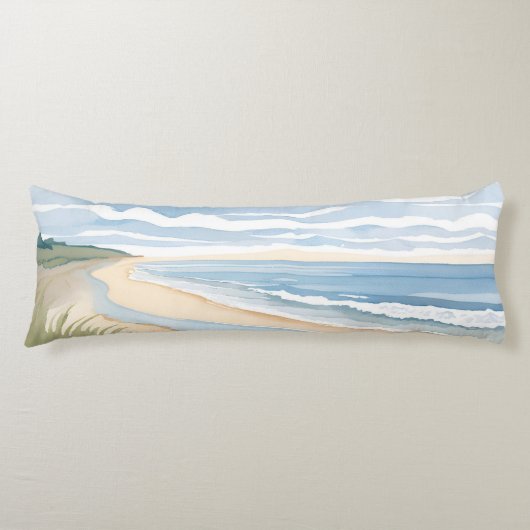Strand Oever Wandel | Kust Oceaan Aquarel Lichaamskussen (Voorkant)