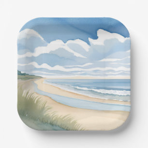 Strand Oever Wandel Kust Oceaan Aquarel Papieren Bordje
