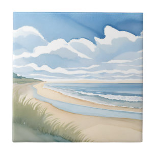 Strand Oever Wandel   Kust Oceaan Aquarel Tegeltje