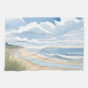 Strand Oever Wandel Kust Oceaan Aquarel Theedoek
