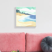 Strand Oever | Waterverf Blauw Canvas Afdruk (Insitu (Woonkamer))