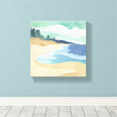 Strand Oever | Waterverf Blauw Canvas Afdruk (Insitu (Houten vloer))