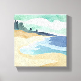 Strand Oever | Waterverf Blauw Canvas Afdruk