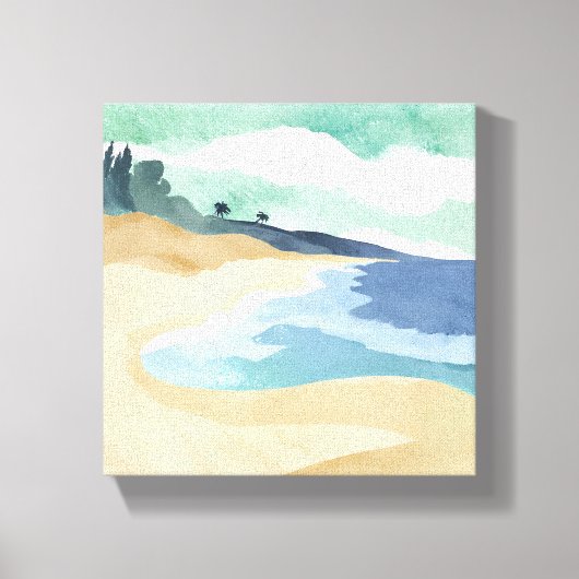 Strand Oever | Waterverf Blauw Canvas Afdruk (Voorkant)
