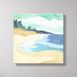 Strand Oever | Waterverf Blauw Canvas Afdruk