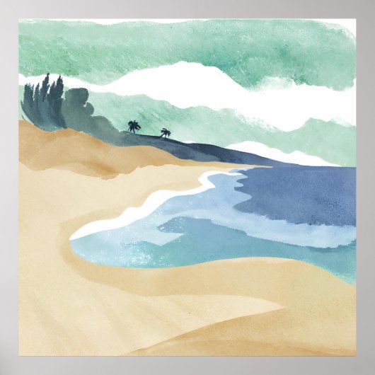Strand Oever | Waterverf Blauw Poster (Voorkant)