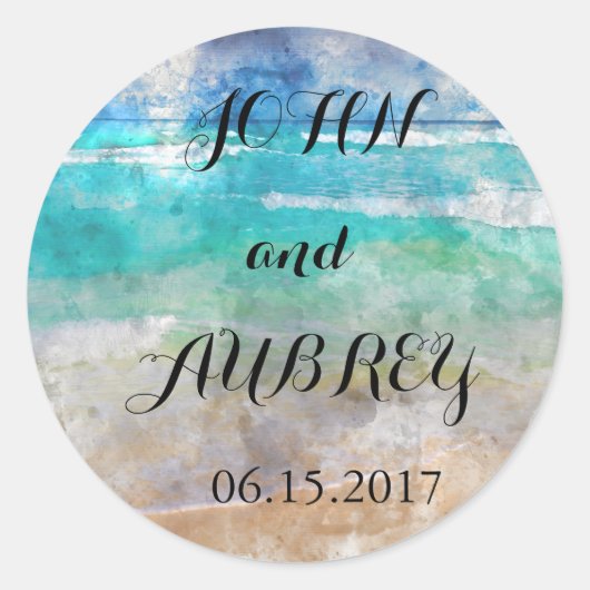 Strand of Tropische Eiland Huwelijksenvelop Seal Ronde Sticker (Voorkant)