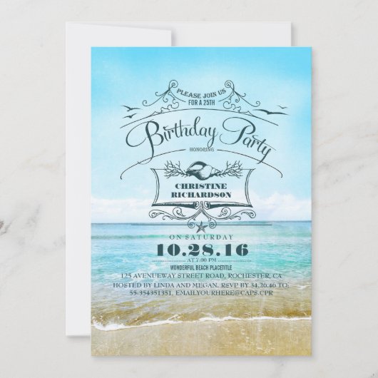 Strand Ombre Blauw Zee Verjaardagsfeest Kaart (Voorkant)