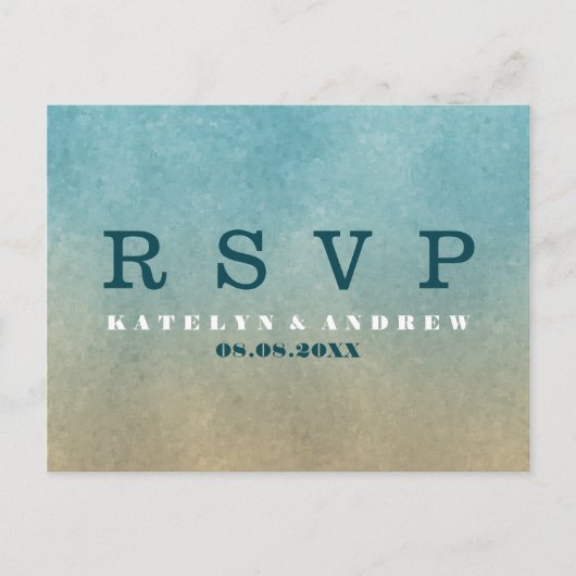 Strand Ombre Minimale bruiloft RSVP Uitnodiging Briefkaart (Voorkant)