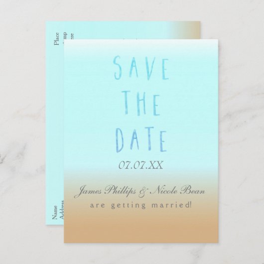 Strand Ombre Moderne Waterverf Save The Date Aankondigingskaart (Voorkant / Achterkant)
