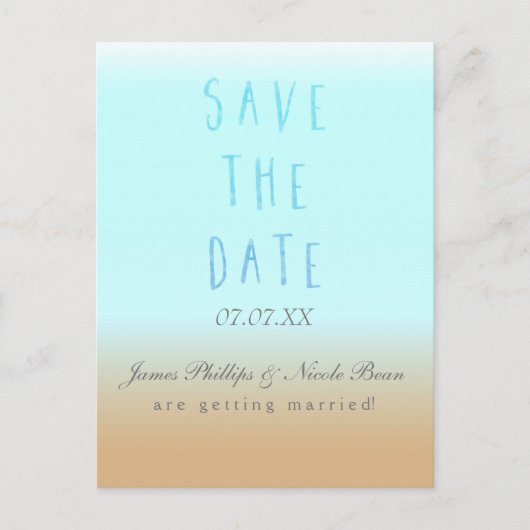 Strand Ombre Moderne Waterverf Save The Date Aankondigingskaart (Voorkant)