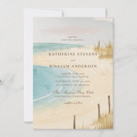 Strand Omheining Ocean Grass Sky Art Elegante brui Kaart (Voorkant)