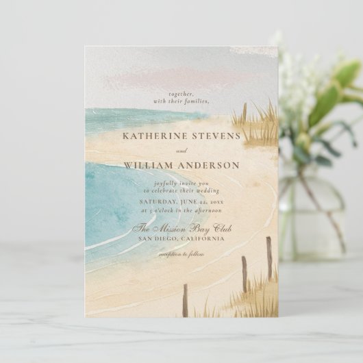 Strand Omheining Ocean Grass Sky Art Elegante brui Kaart (Staand voorkant)