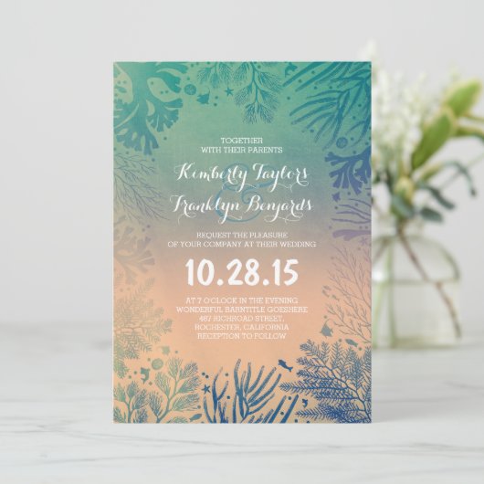 Strand Onderwater Ocean Blue Corals Wedding Kaart (Staand voorkant)