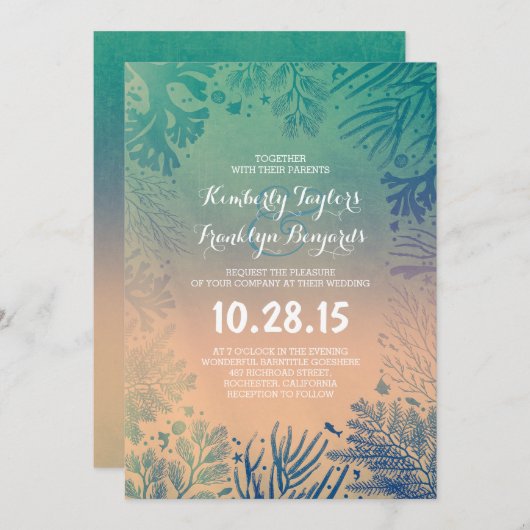 Strand Onderwater Ocean Blue Corals Wedding Kaart (Voorkant / Achterkant)