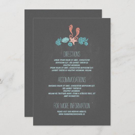 Strand Onderwater Schatten Trouwdetails Informatiekaartje (Voorkant / Achterkant)