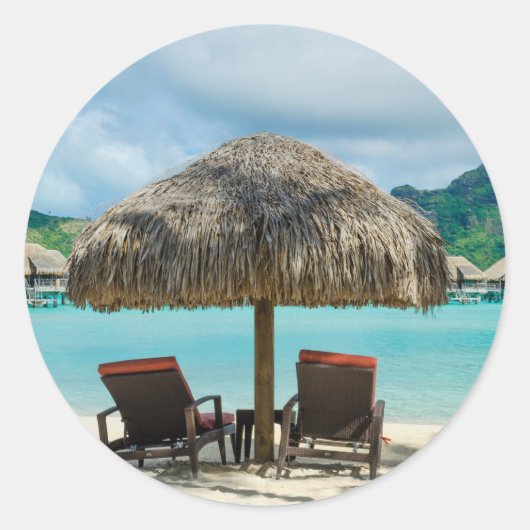 Strand op Bora Bora ronde sticker (Voorkant)