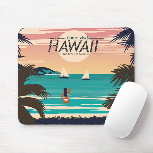  strand op Hawaii op het Sunset Briefkaart Muismat (Met muis)