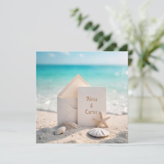 Strand Opslagdatum Met Zeester Save The Date (Staand voorkant)