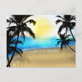 Strand overdag + Palmbomen Save The Date-ansichtka Aankondigingskaart