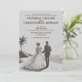 Strand Paar Bruiloft Kaart (Staand voorkant)