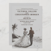 Strand Paar Bruiloft Kaart (Voorkant / Achterkant)