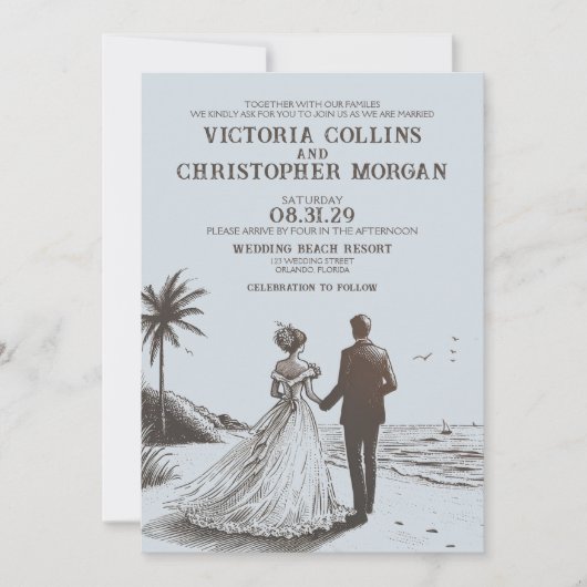 Strand Paar Bruiloft Kaart (Voorkant)