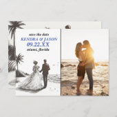 Strand Paar Save the Date Kaart (Voorkant / Achterkant)