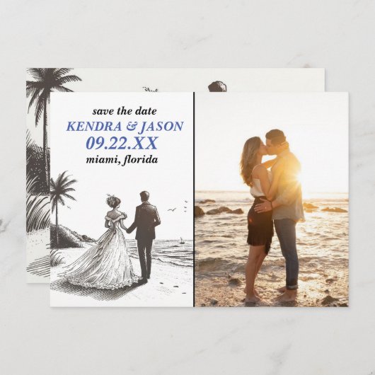 Strand Paar Save the Date Kaart (Voorkant / Achterkant)