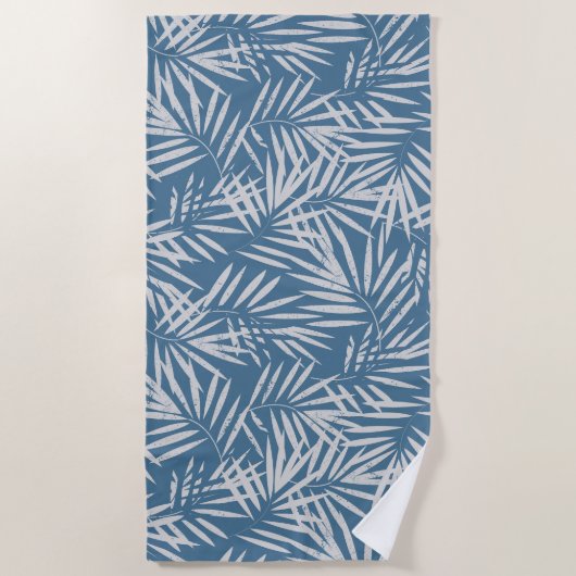 Strand Palm Bladeren in blauw Strandlaken (Voorkant)