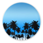 Strand Palm Bomen Zwart & Blauw Tropisch Keramische Knop (Voorkant)