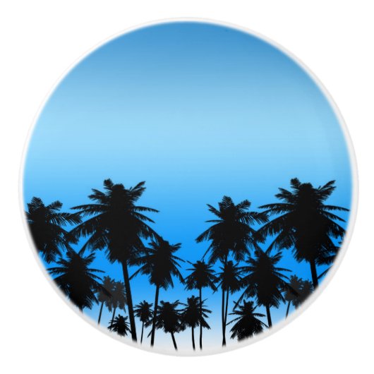 Strand Palm Bomen Zwart & Blauw Tropisch Keramische Knop (Voorkant)