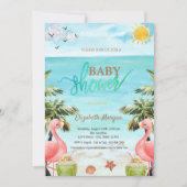 Strand Palm Pink Flamingos Cocktail Baby shower Kaart (Voorkant)