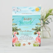 Strand Palm Pink Flamingos Cocktail Baby shower Kaart (Staand voorkant)